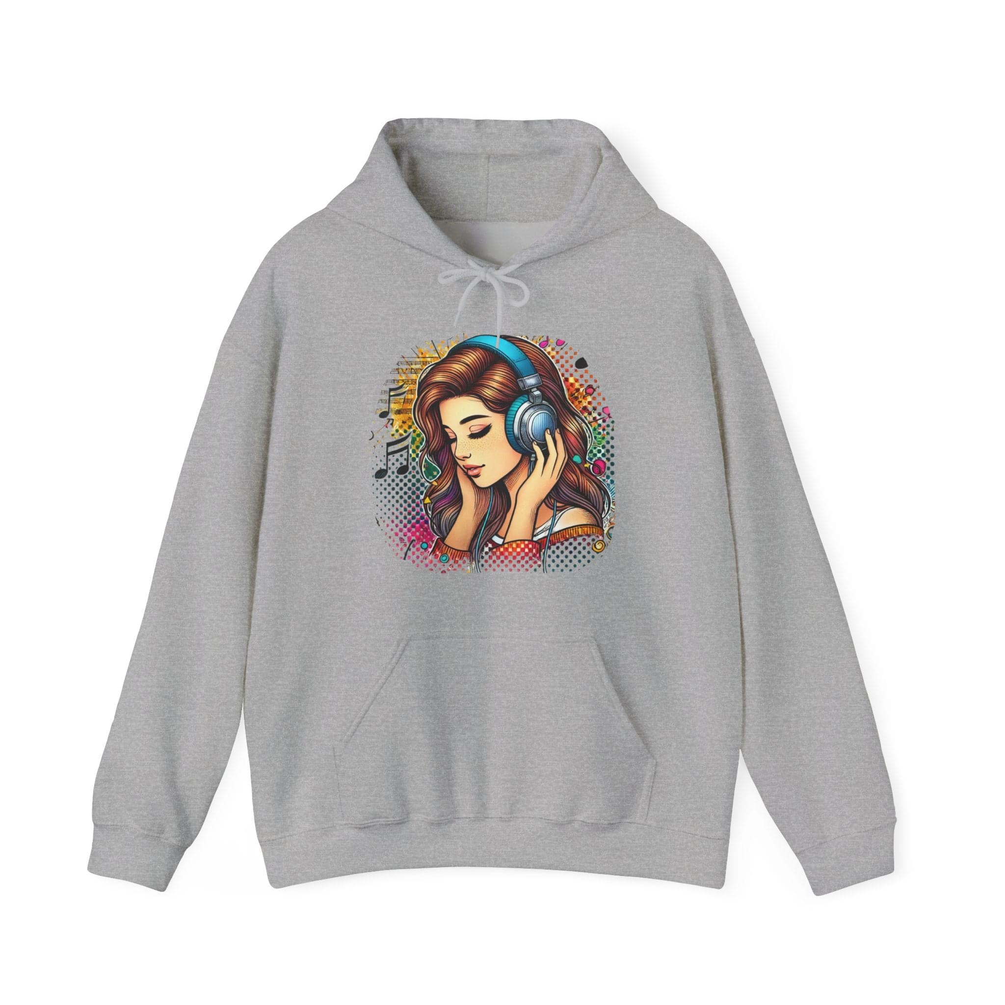 Music Lover Hoodie — Retro Pop Art Girl with Headphones Sweatshirt