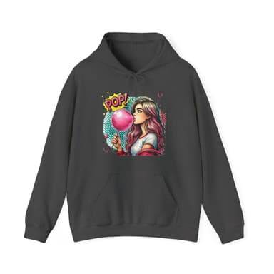 Pop Art Bubble Gum Hoodie — Retro Girl Blowing Bubble Graphic Sweatshirt