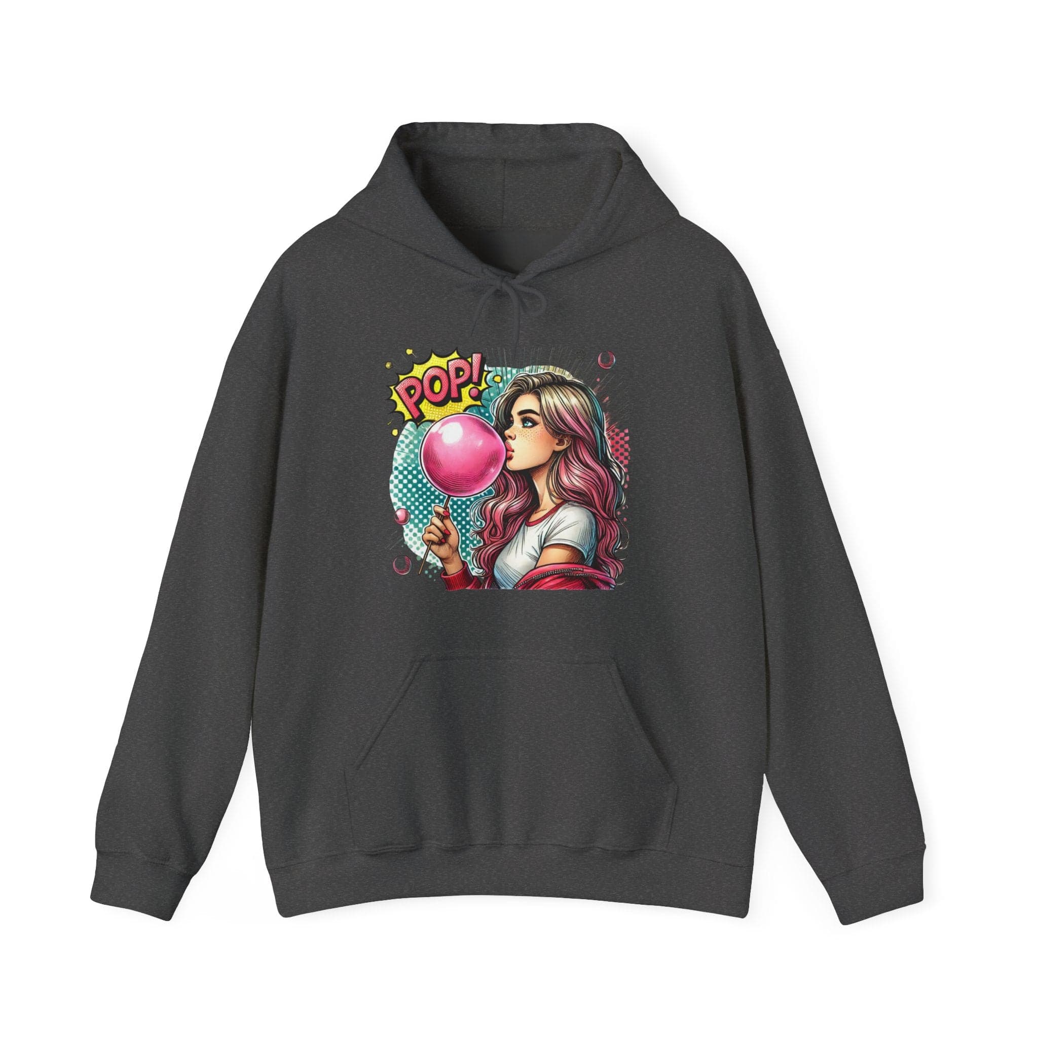 Pop Art Bubble Gum Hoodie — Retro Girl Blowing Bubble Graphic Sweatshirt