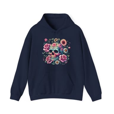 Floral Sugar Skull Hoodie — Day of the Dead Skull & Roses Pullover