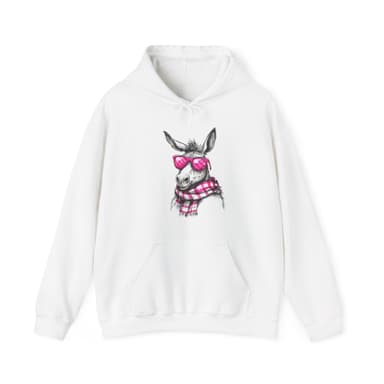 Cool Donkey Hoodie with Pink Glasses & Plaid Scarf — Cute Animal Graphic Sweatshirt