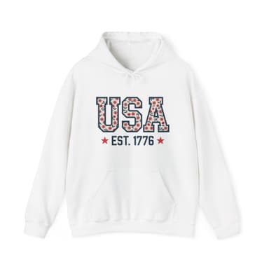 USA EST. 1776 Hoodie — Patriotic Floral American Heritage Sweatshirt