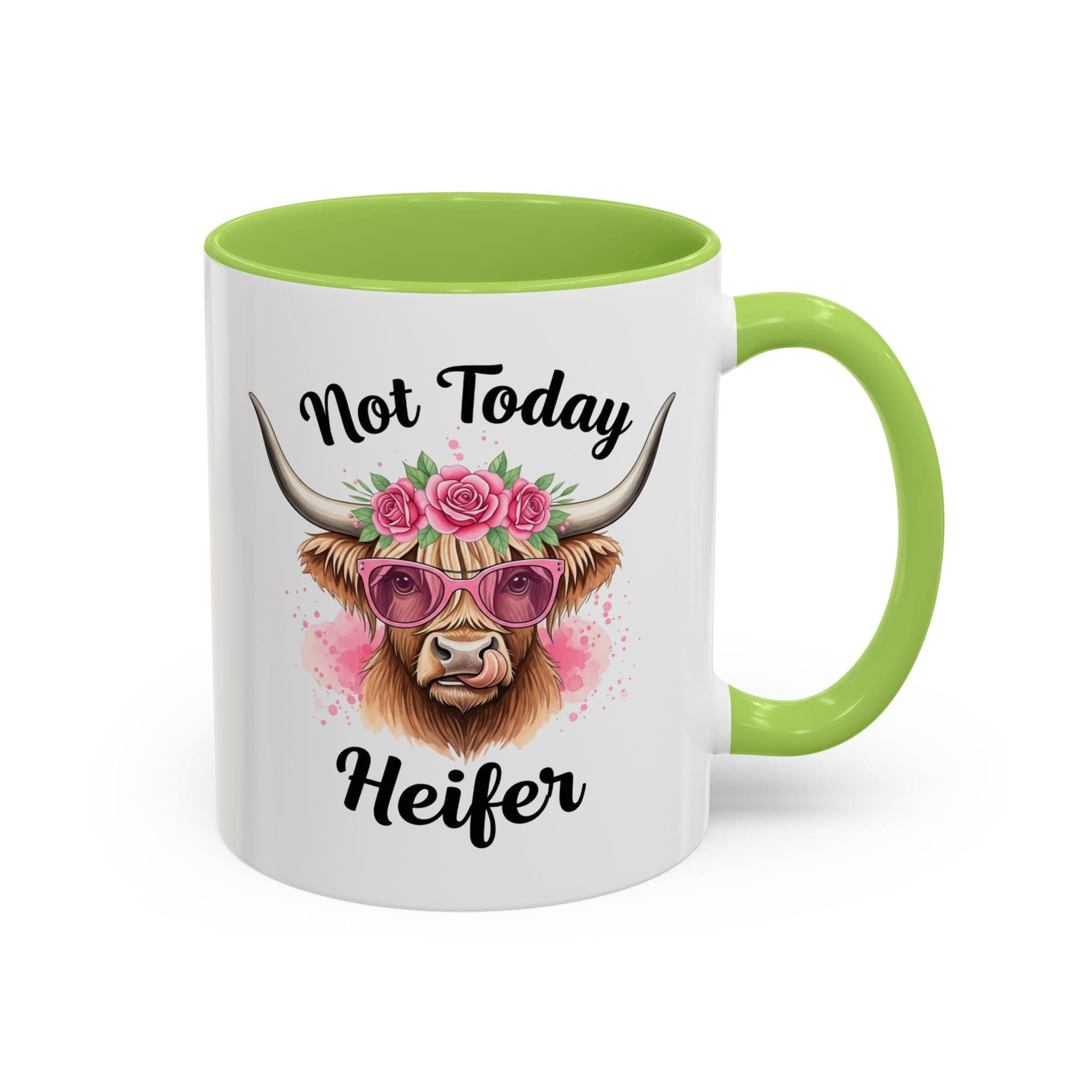 Not Today Heifer Coffee Mug — Floral Highland Cow Accent Mug (11/15oz)