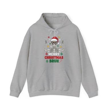 Christmas Skull Hoodie – “Merry Christmas Bruh” Holiday Skeleton Sweatshirt