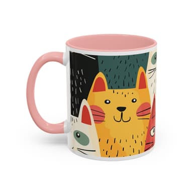 Cute Cat Faces Accent Coffee Mug — Colorful Kawaii Cat Portraits (11/15oz)
