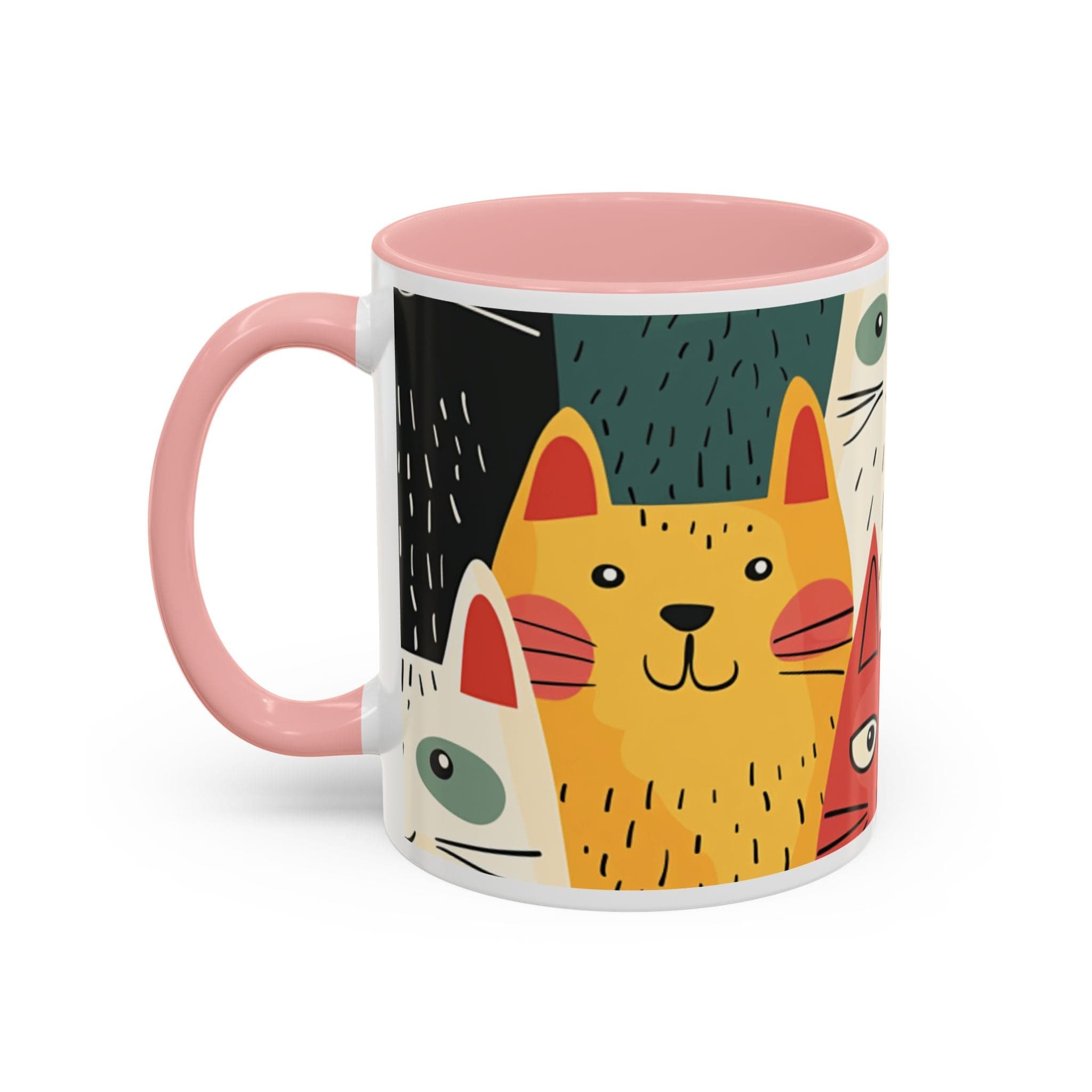 Cute Cat Faces Accent Coffee Mug — Colorful Kawaii Cat Portraits (11/15oz)