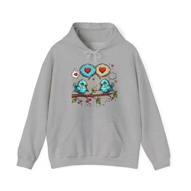 Birds on a Branch Hoodie — Cute Blue Lovebirds with Heart Speech Bubbles