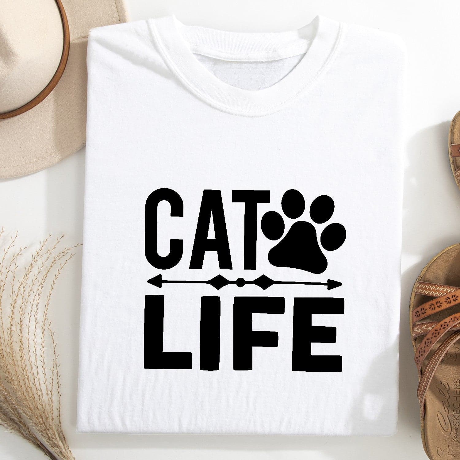 Cat Life Unisex T-Shirt – Minimal Paw Print Cat Lover Tee