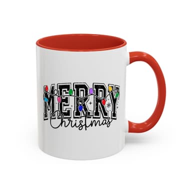 Merry Christmas Accent Coffee Mug – Holiday Lights Festive Ceramic Mug (11/15 oz)