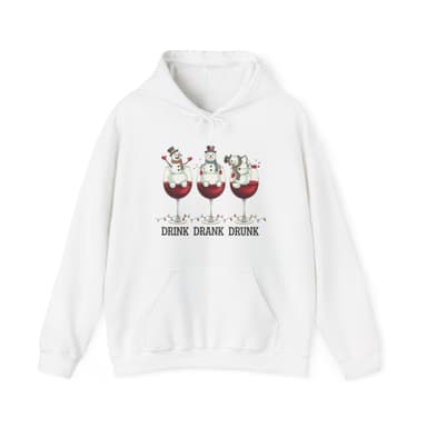 Wine Snowmen Hoodie – 'Drink Drank Drunk' Holiday Sweatshirt