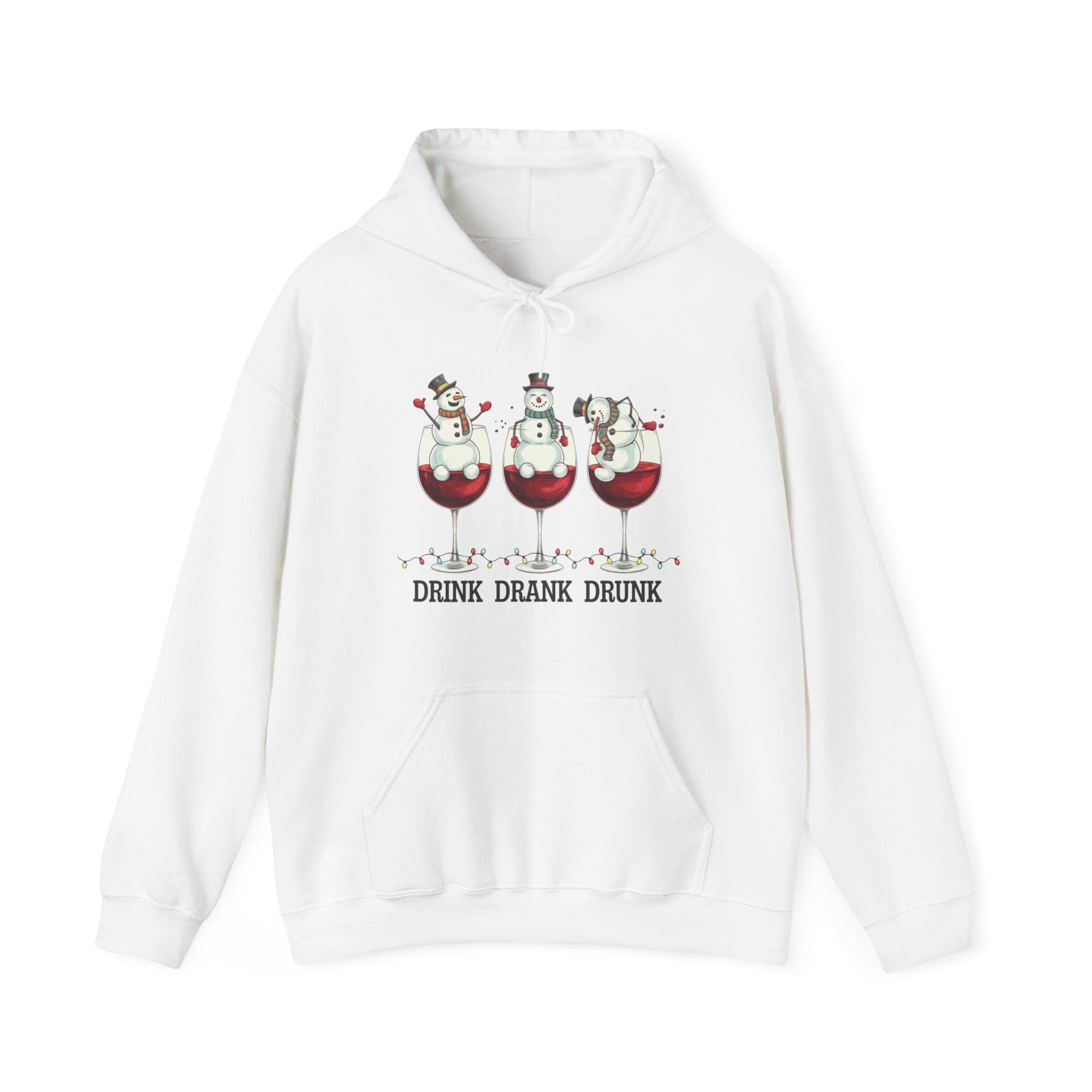 Wine Snowmen Hoodie – 'Drink Drank Drunk' Holiday Sweatshirt