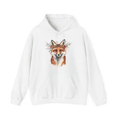 Fox Face Floral Hoodie — Watercolor Fox Portrait Sweatshirt for Animal Lovers