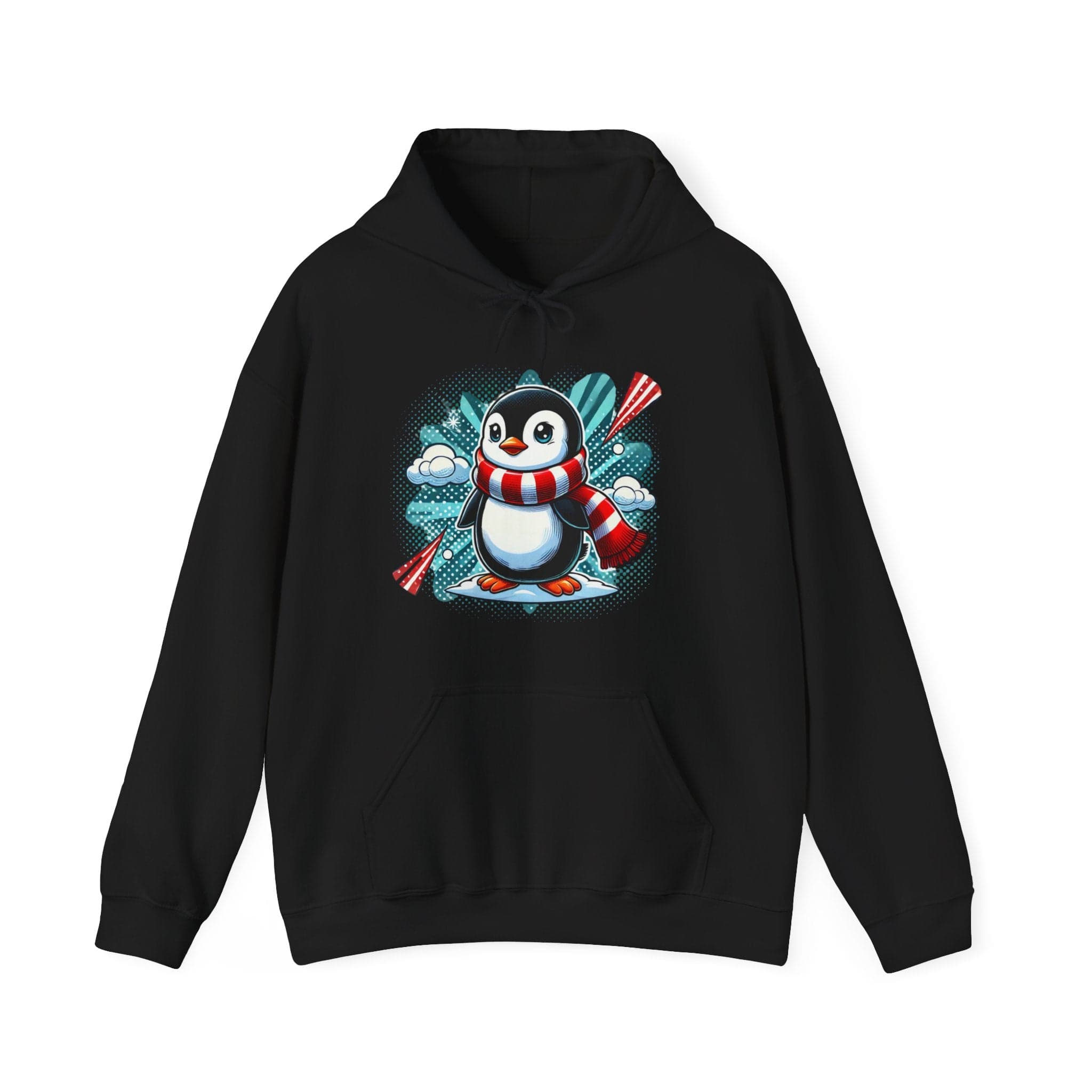 Penguin Winter Hoodie – Cute Scarf Penguin Snow Graphic Sweatshirt