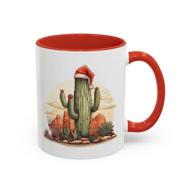 New Year Cactus Mug – Santa Hat Desert Mug – Southwestern Holiday Coffee Cup – Funny Festive Cactus New Year Gift