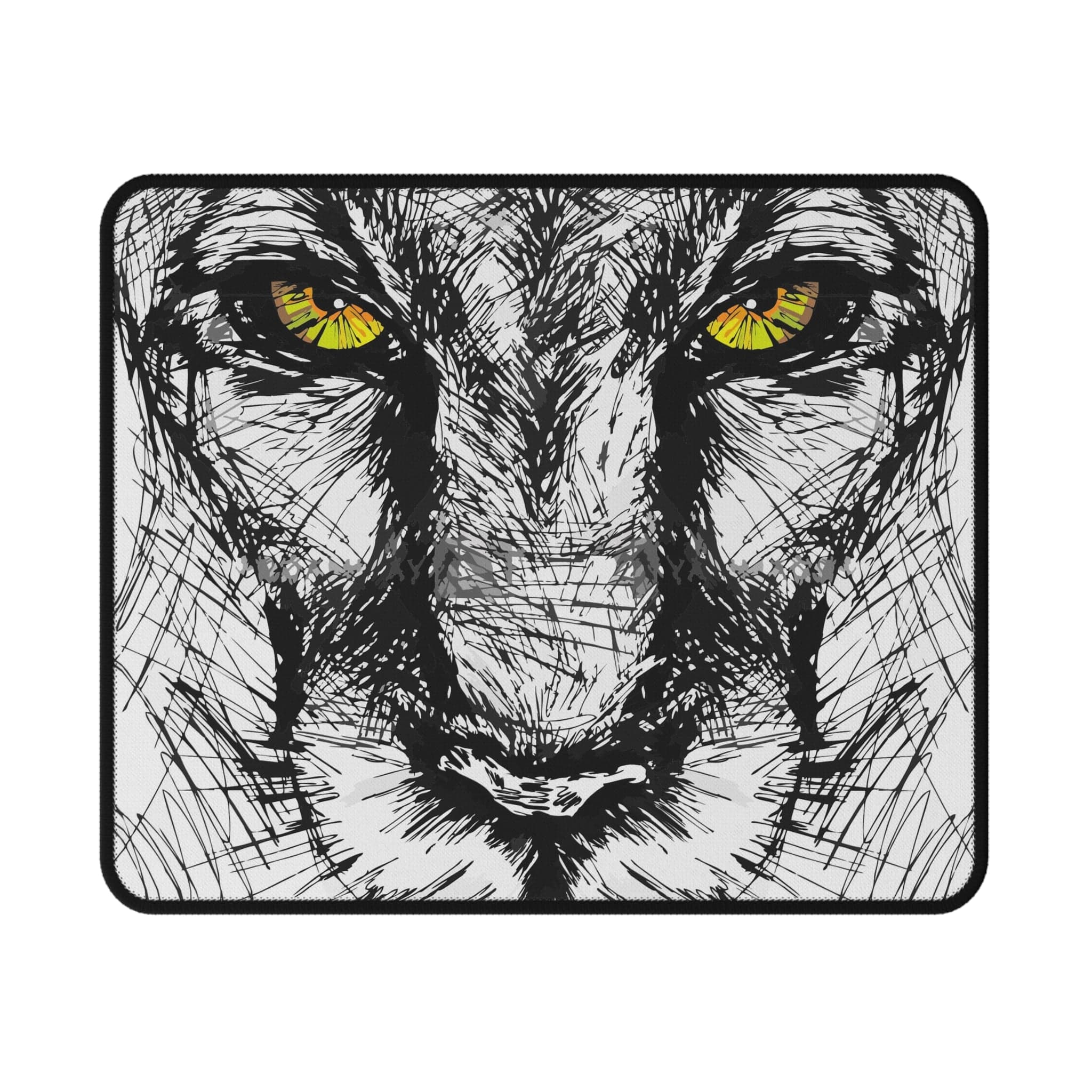 Lion Sketch Gaming Mouse Pad — Yellow-Eyed Non-Slip Desk Pad