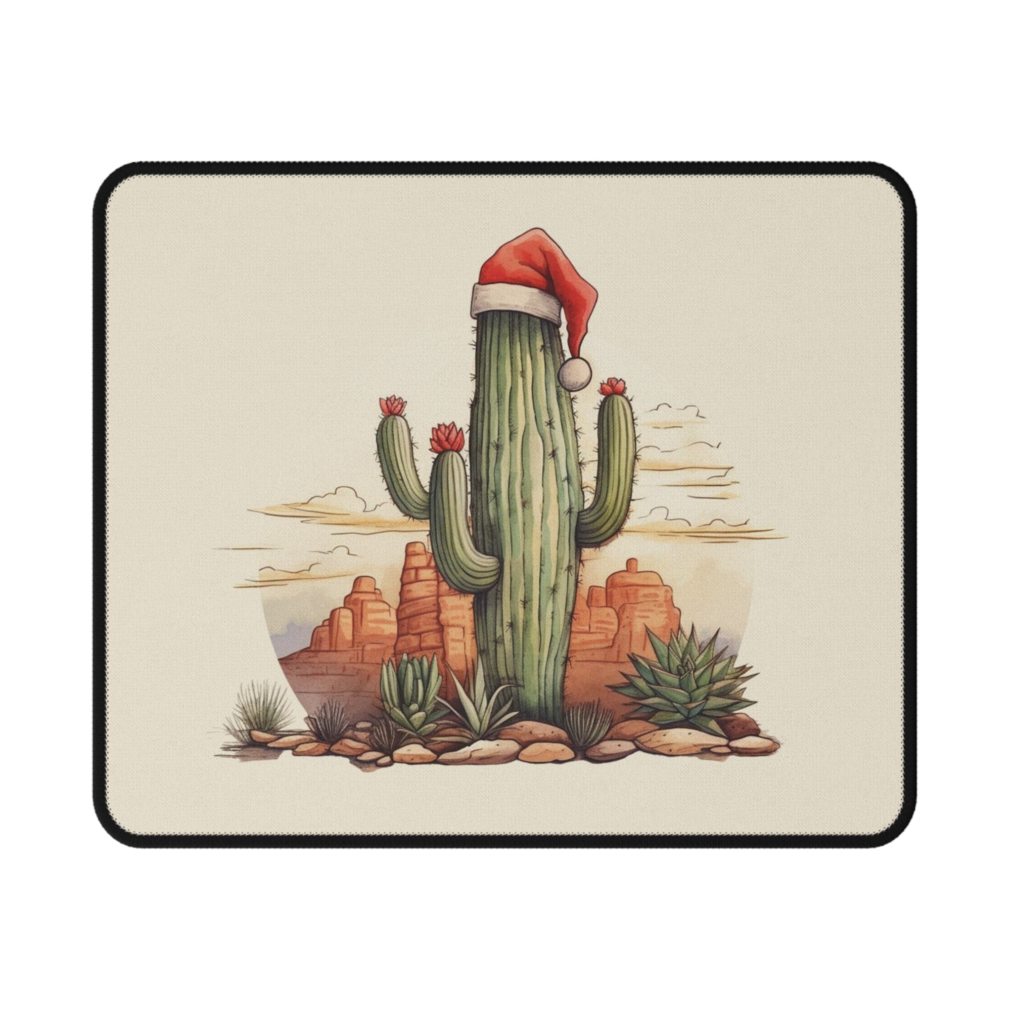 Christmas Cactus Mouse Pad - Festive Saguaro Non-Slip Gaming Pad