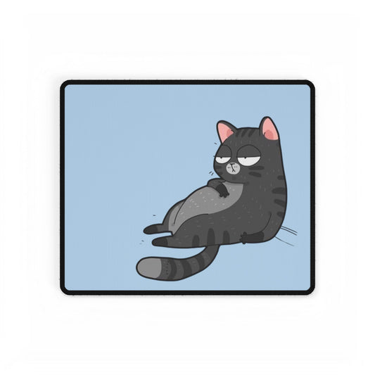 Lazy Cat Desk Mat — Cute Blue Gaming & Office Mouse Pad