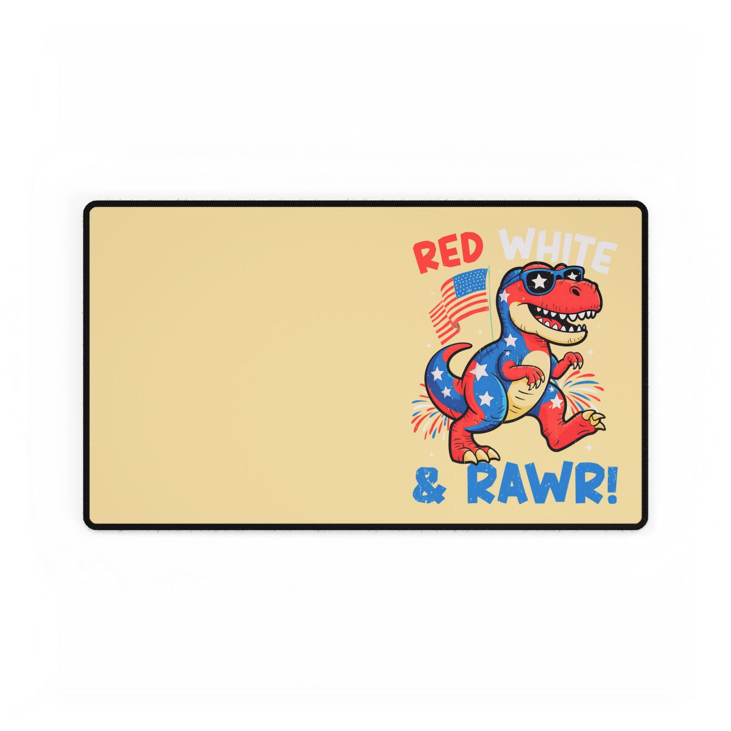 Patriotic 'Red White & RAWR!' Dino Desk Mat — 4th of July Gaming/Office Mouse Pad