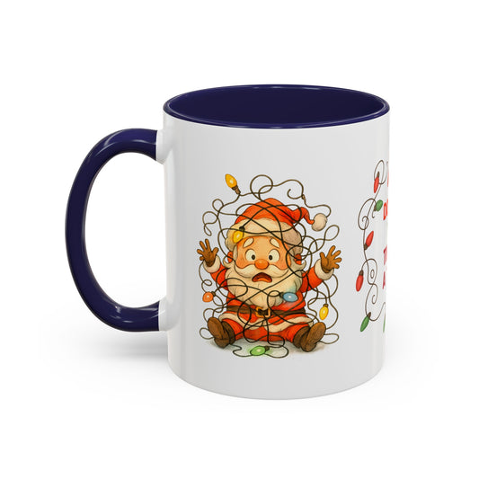 Don’t Get Your Tinsel in a Tangle – Funny Santa Christmas Mug, Holiday Lights Coffee Cup (11oz/15oz)