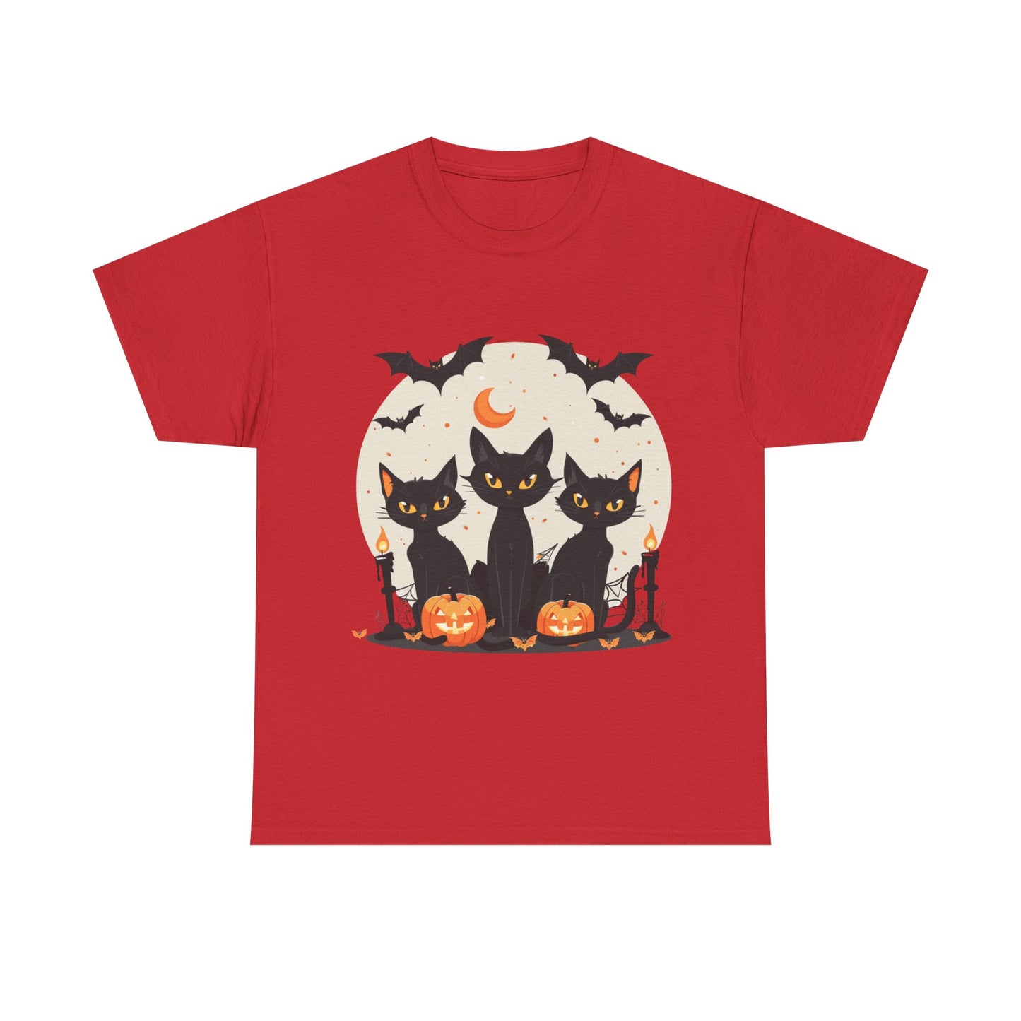 Halloween Black Cat T-Shirt – Cute Spooky Cats with Pumpkins & Bats Print