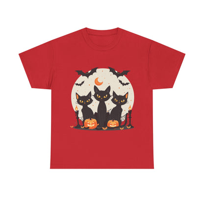 Halloween Black Cat T-Shirt – Cute Spooky Cats with Pumpkins & Bats Print