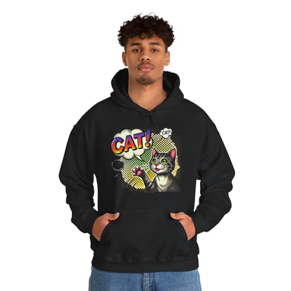 Cat! Pop Art Hoodie — Retro Comic Cat Graphic Sweatshirt