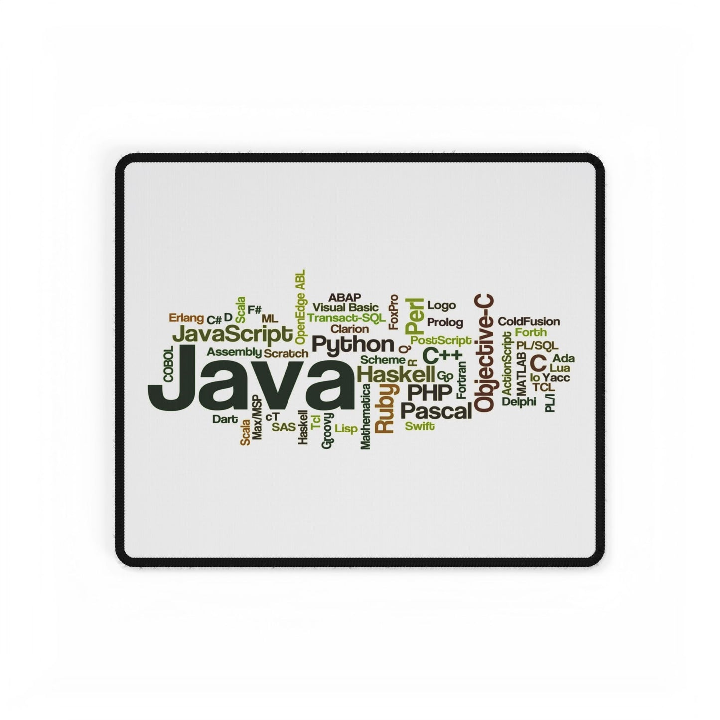 Programming Languages Word Cloud Desk Mat — Java, Python, C++ Keyboard Mouse Pad for Developers