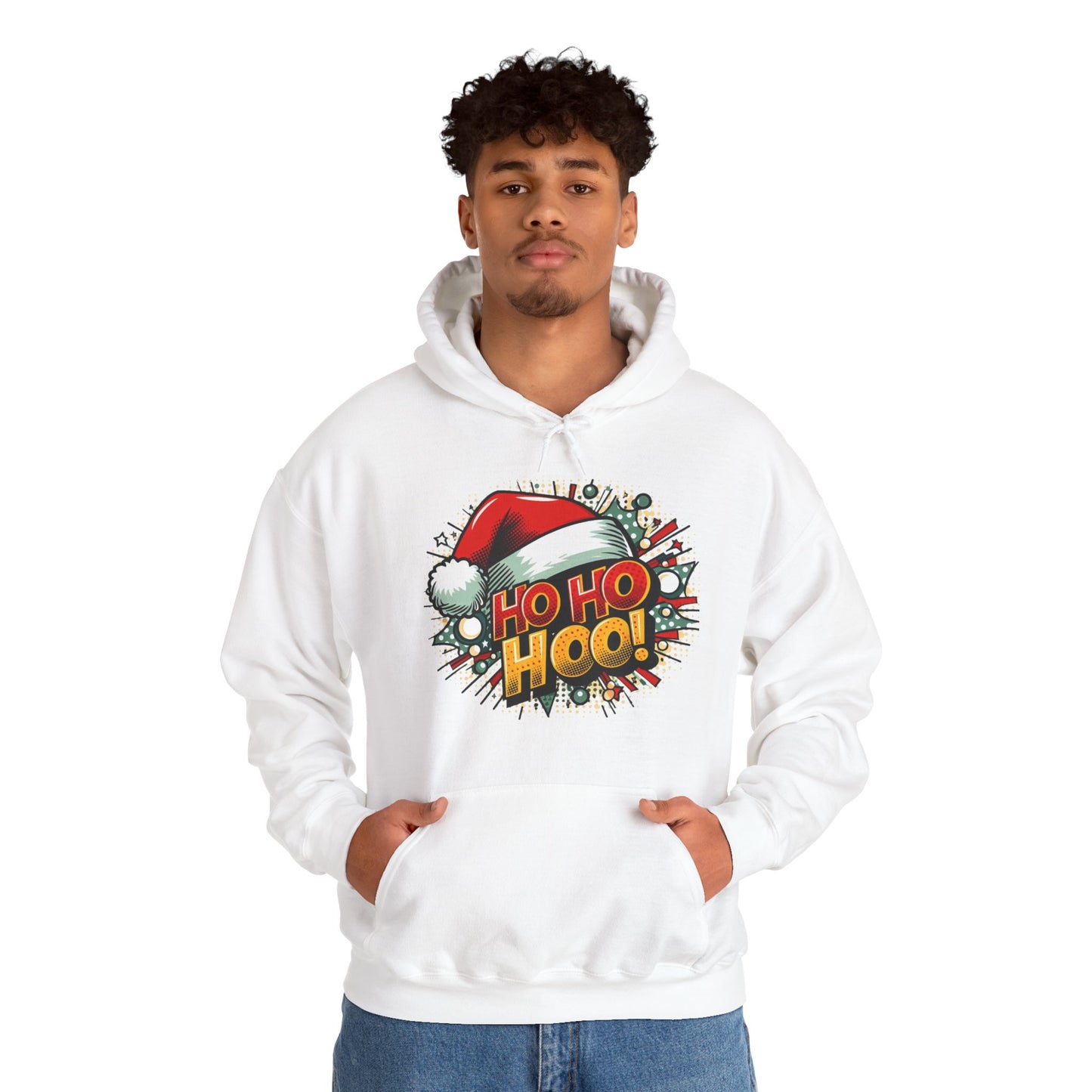 Ho Ho Hoo! Christmas Comic Hoodie — Santa Hat Pop Art Sweatshirt