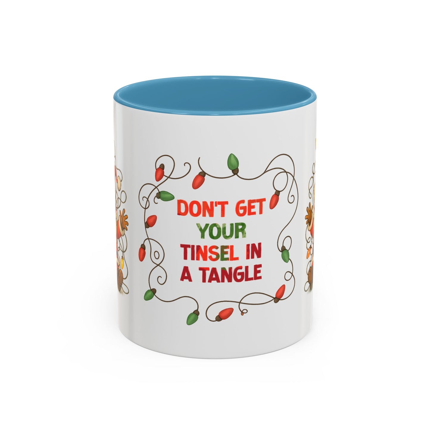 Don’t Get Your Tinsel in a Tangle – Funny Santa Christmas Mug, Holiday Lights Coffee Cup (11oz/15oz)