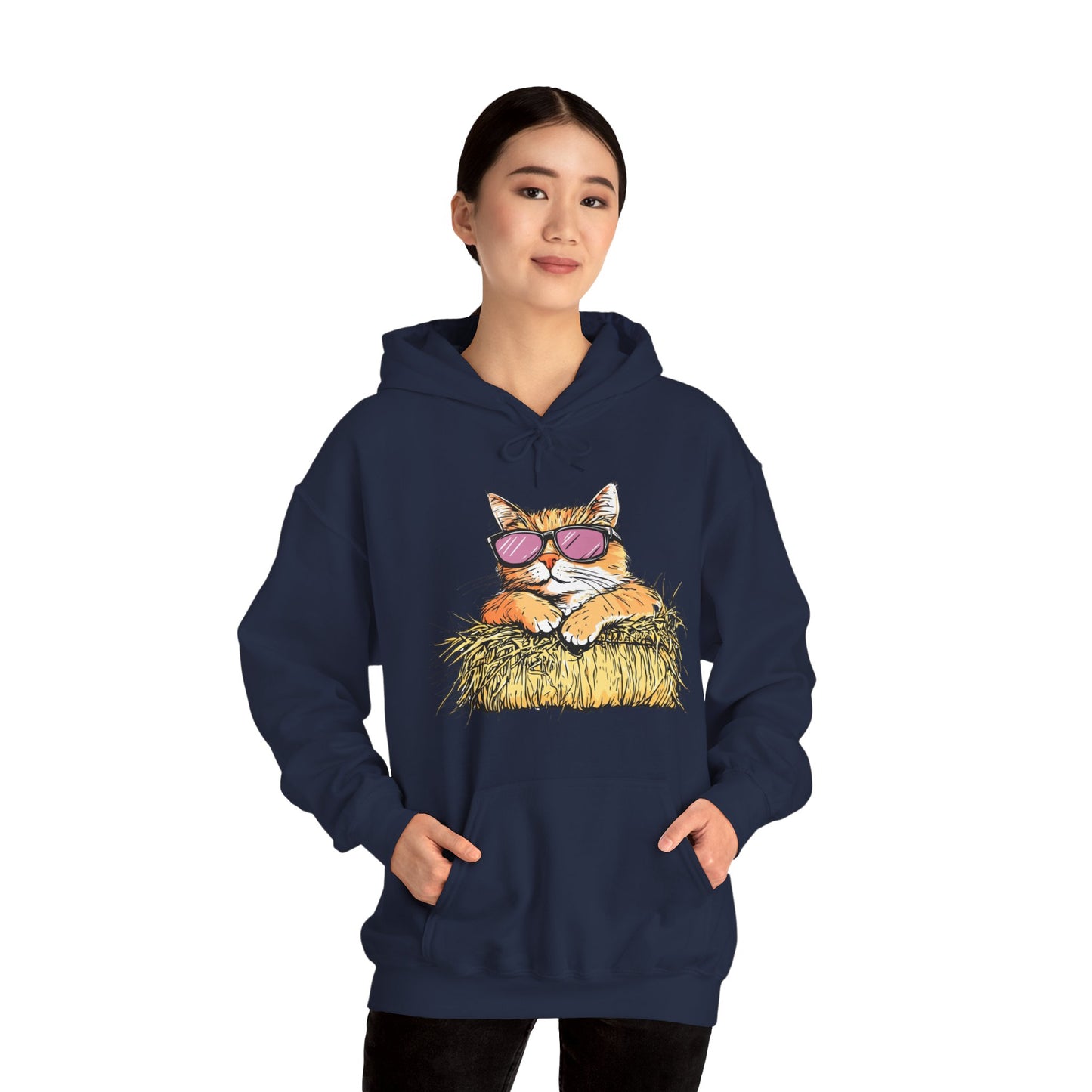 Cat on Hay Hoodie — Cool Cat Wearing Sunglasses Graphic Sweatshirt