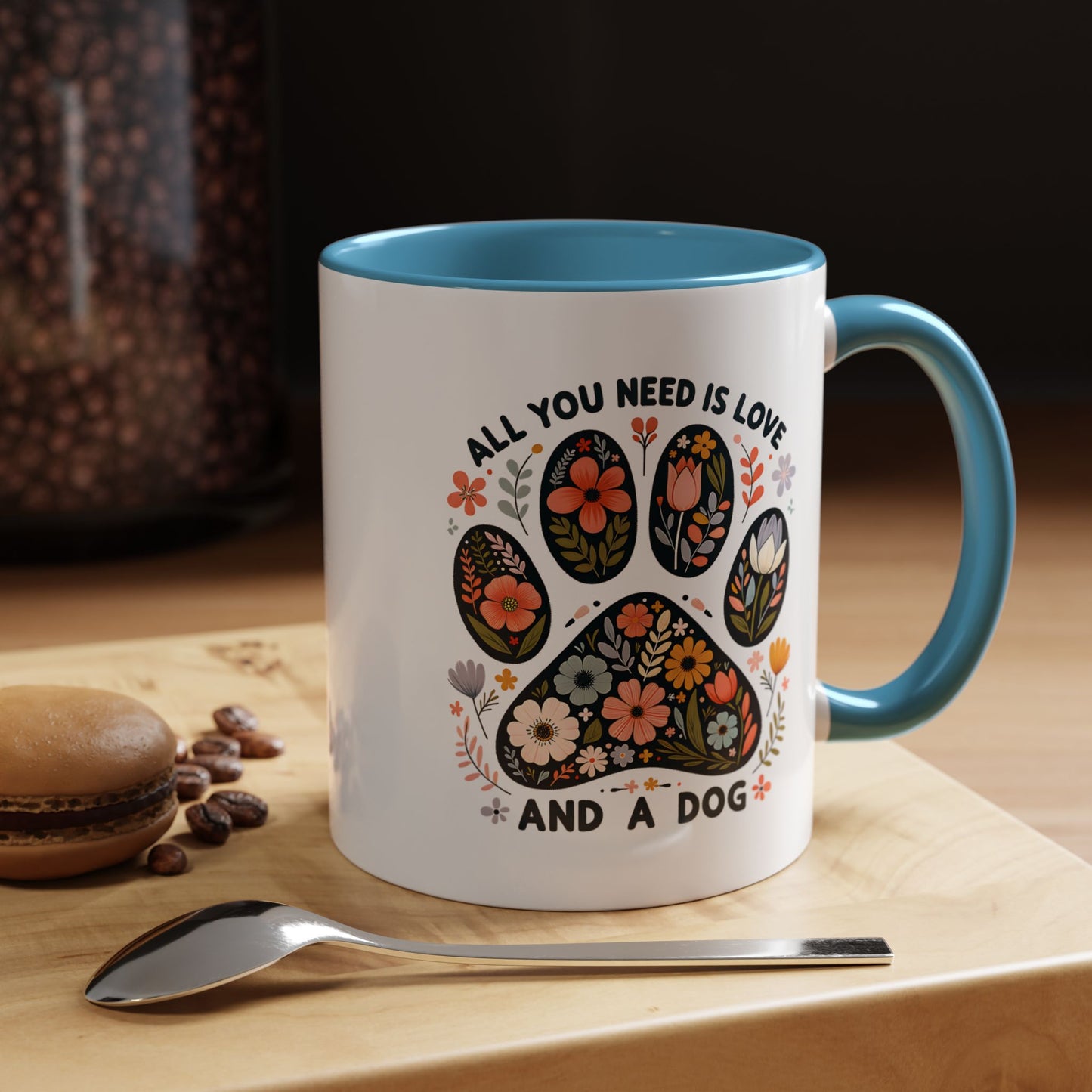 All You Need Is Love and a Dog Floral Paw Coffee Mug (11/15oz)