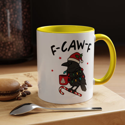 Funny Crow Christmas Mug – F-Caw-F Holiday Crow Cup – Cute Raven Coffee Mug with Lights & Santa Hat
