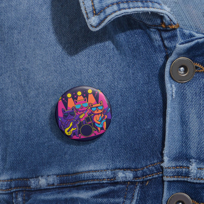 Rock Band Cats Pin Button – Retro Cat Music Badge
