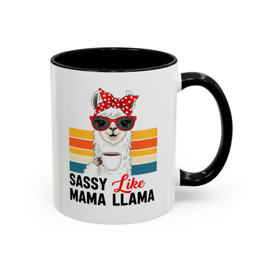 Sassy Mama Llama Accent Coffee Mug — Cute Retro Llama Coffee Cup (11/15oz)
