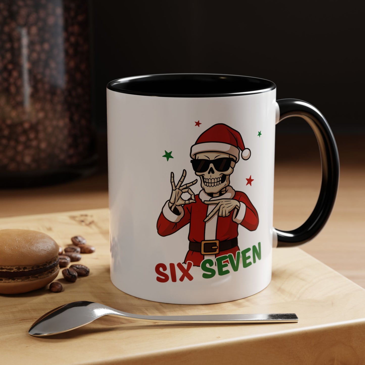 Christmas Skull Coffee Mug – 'Six Seven' Festive Santa Skull Accent Mug (11/15 oz)