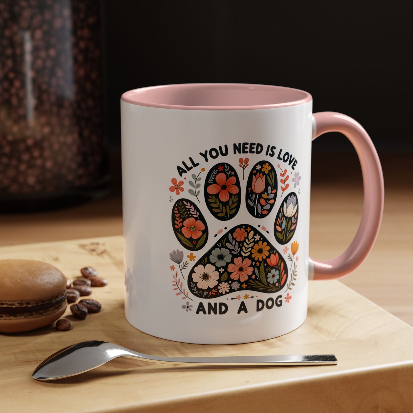 All You Need Is Love and a Dog Floral Paw Coffee Mug (11/15oz)