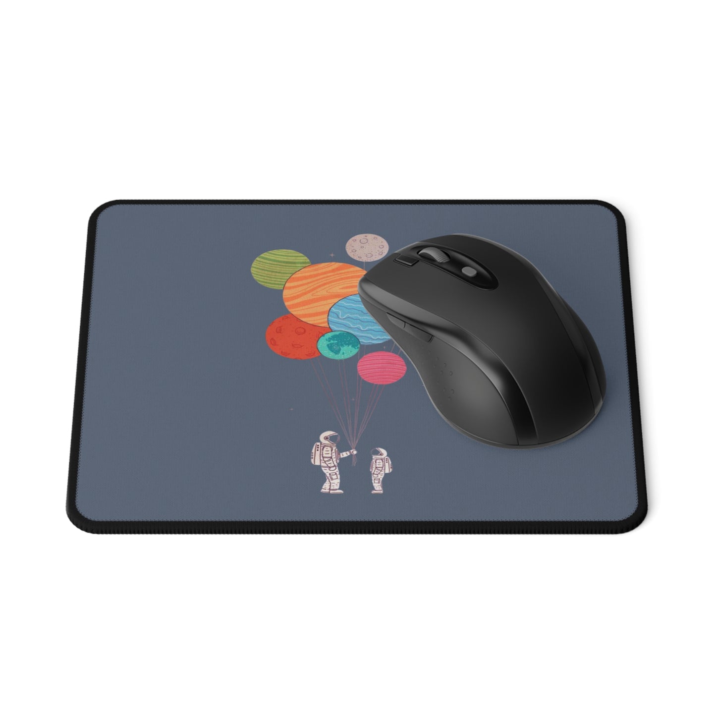 Space Balloon Mouse Pad — Astronauts Holding Planet Balloons Non‑Slip Gaming Pad