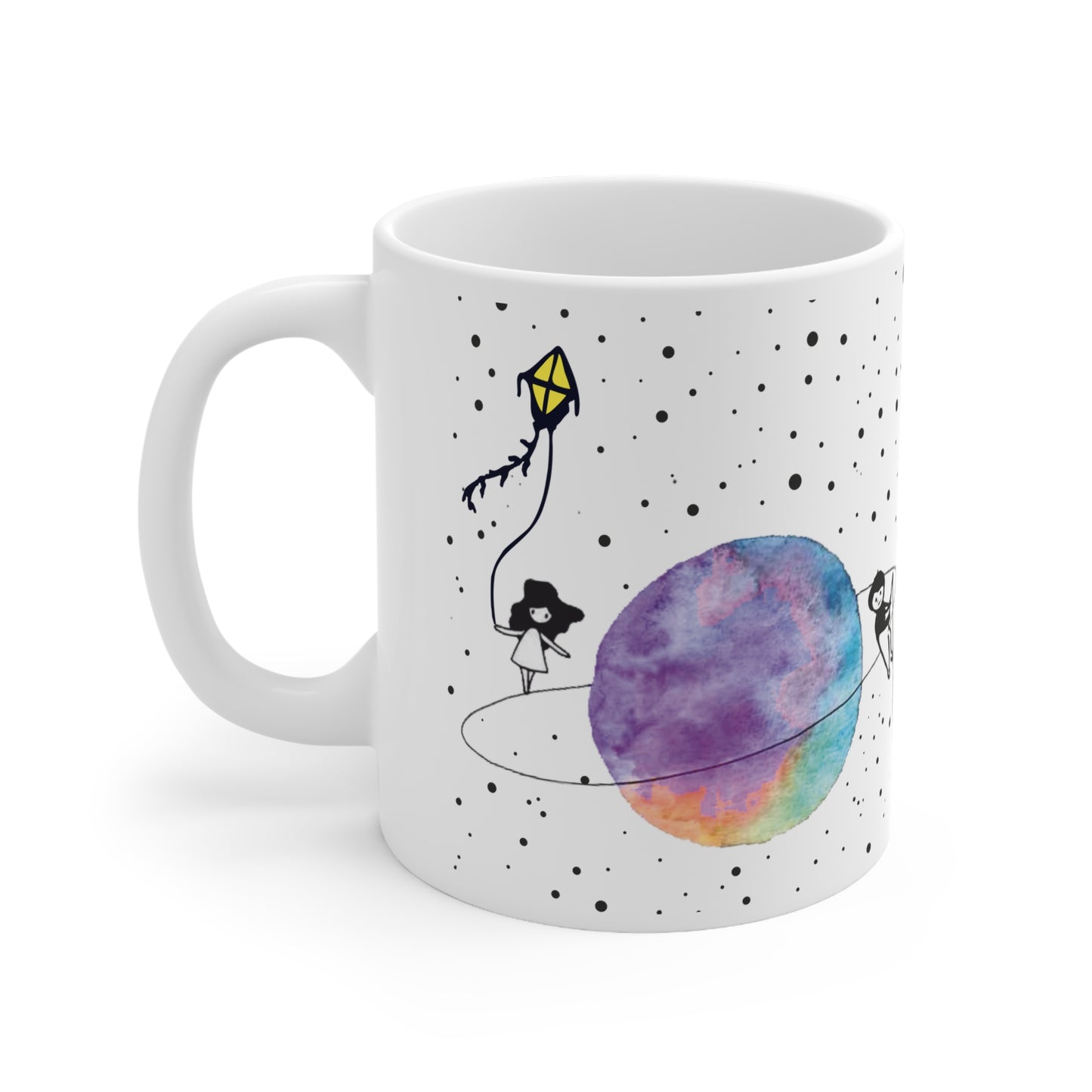 Minimalist Space Art Mug Watercolor Planet Illustration