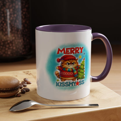 Merry Kissmyass Cat Coffee Mug — Funny Christmas Accent Mug (11/15oz)
