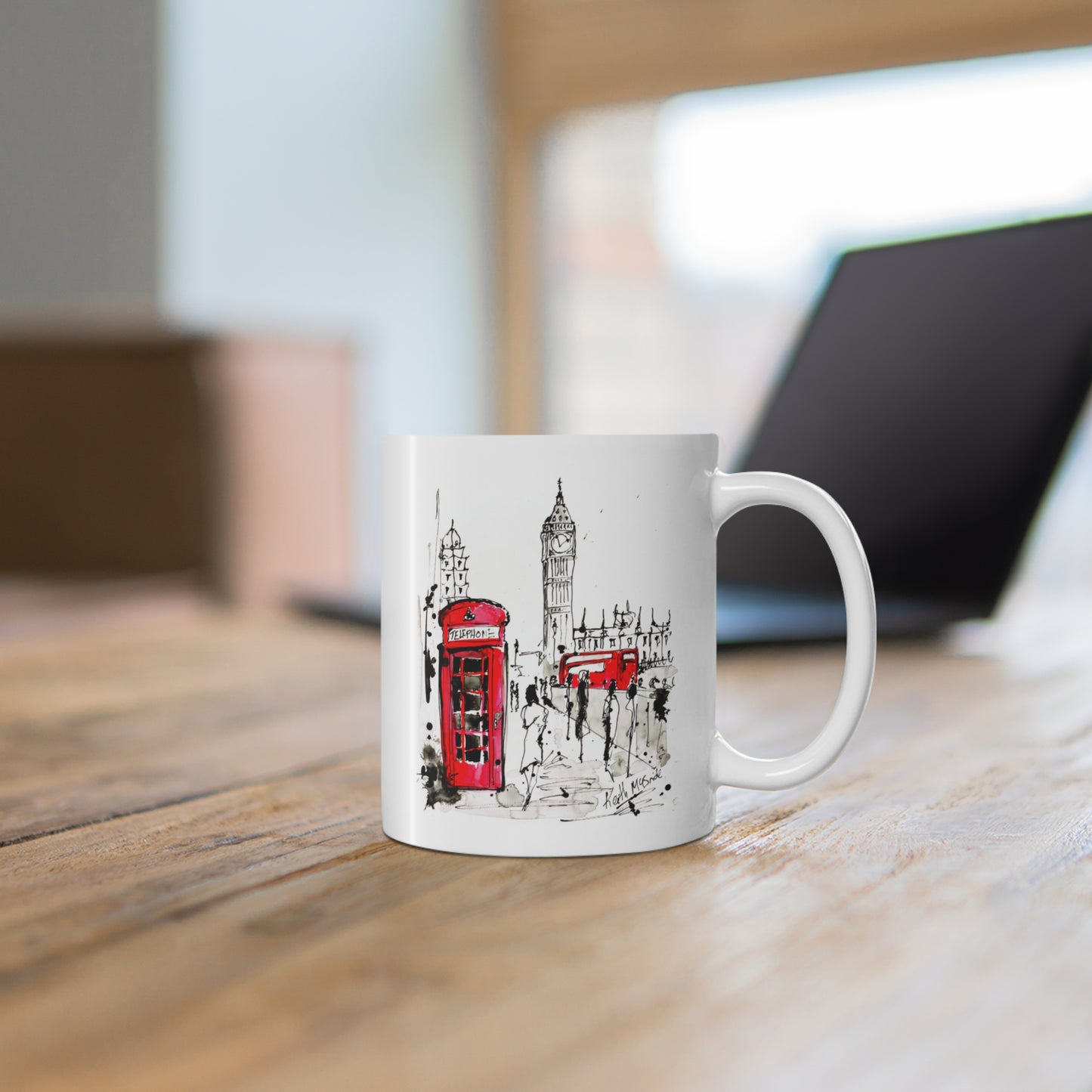 London Art Mug Big Ben Red Bus Red Phone Booth Illustration