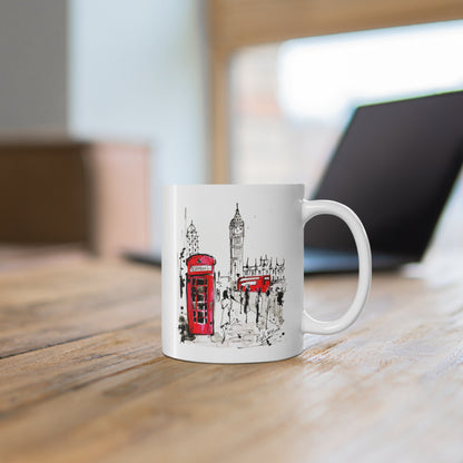 London Art Mug Big Ben Red Bus Red Phone Booth Illustration