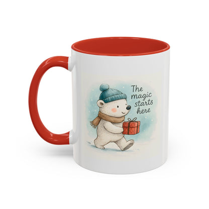 Holiday Polar Bear Coffee Mug — The Magic Starts Here Accent Christmas Mug