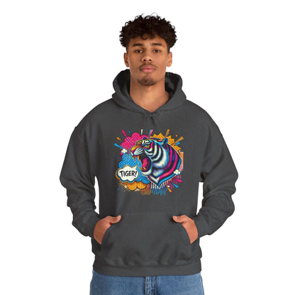 Colorful Pop Art Tiger Hoodie – "TIGER!" Graphic Pullover