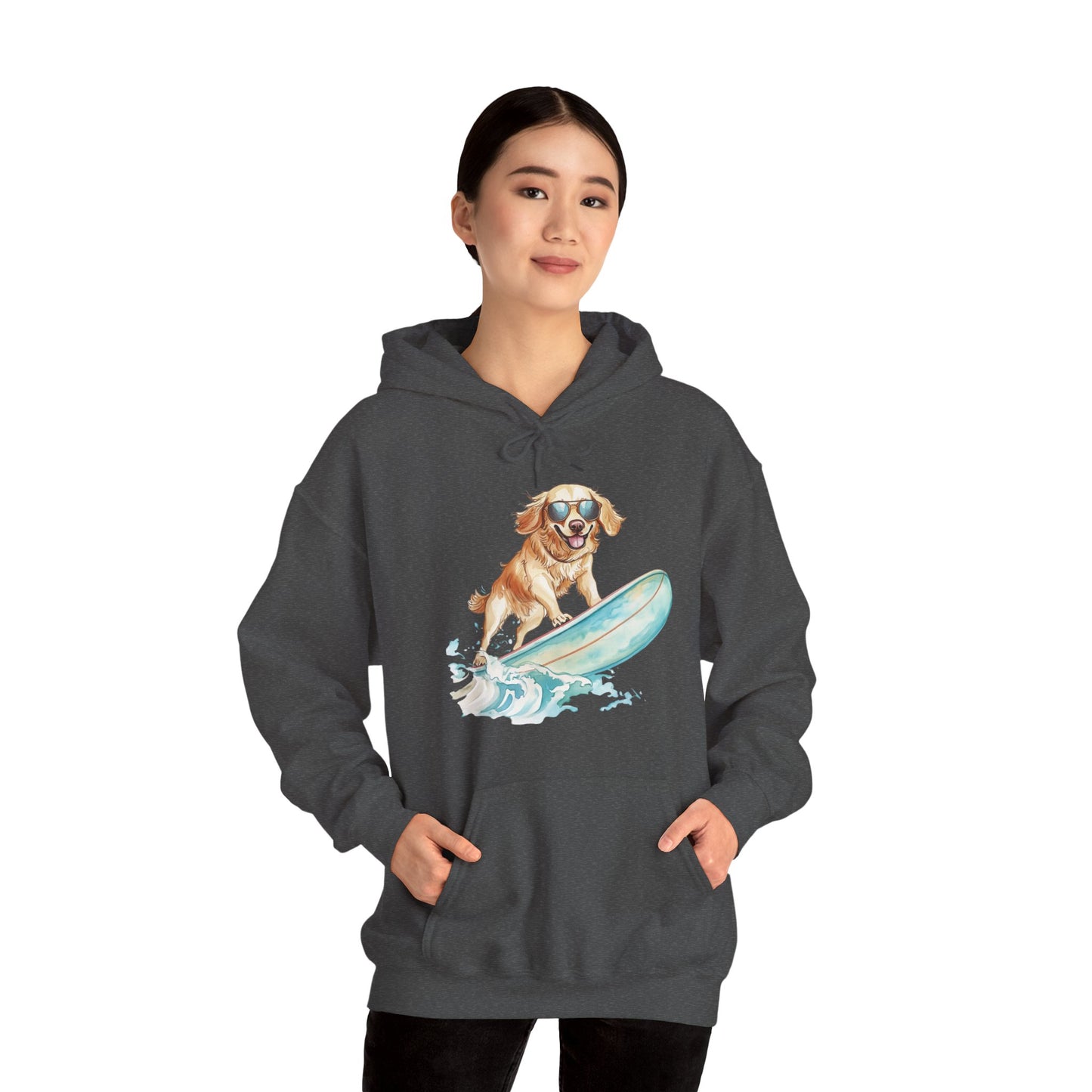 Surfing Golden Retriever Hoodie – Cute Dog Surfboard Pullover