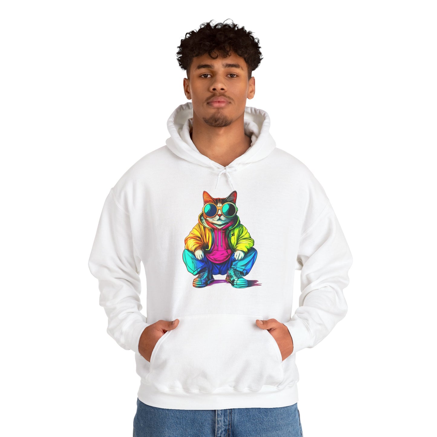 Colorful Retro Cat Hoodie — Vibrant Sunglasses Cat Pullover