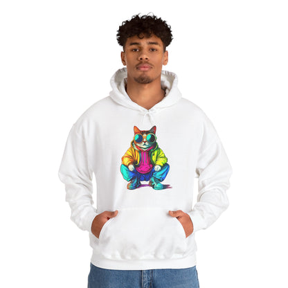 Colorful Retro Cat Hoodie — Vibrant Sunglasses Cat Pullover