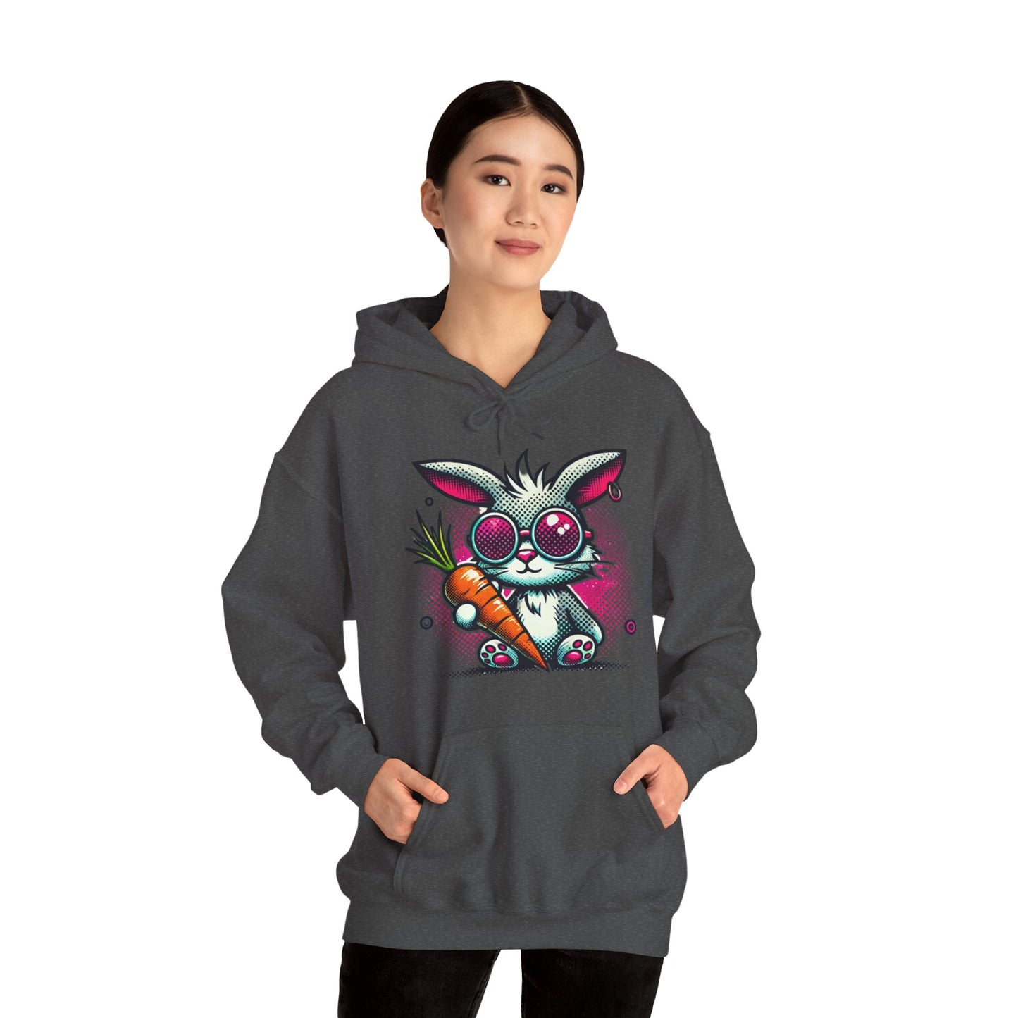 Bunny With Carrot Hoodie – Cute Neon Bunny Graphic Sweatshirt