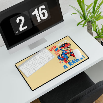 Patriotic 'Red White & RAWR!' Dino Desk Mat — 4th of July Gaming/Office Mouse Pad