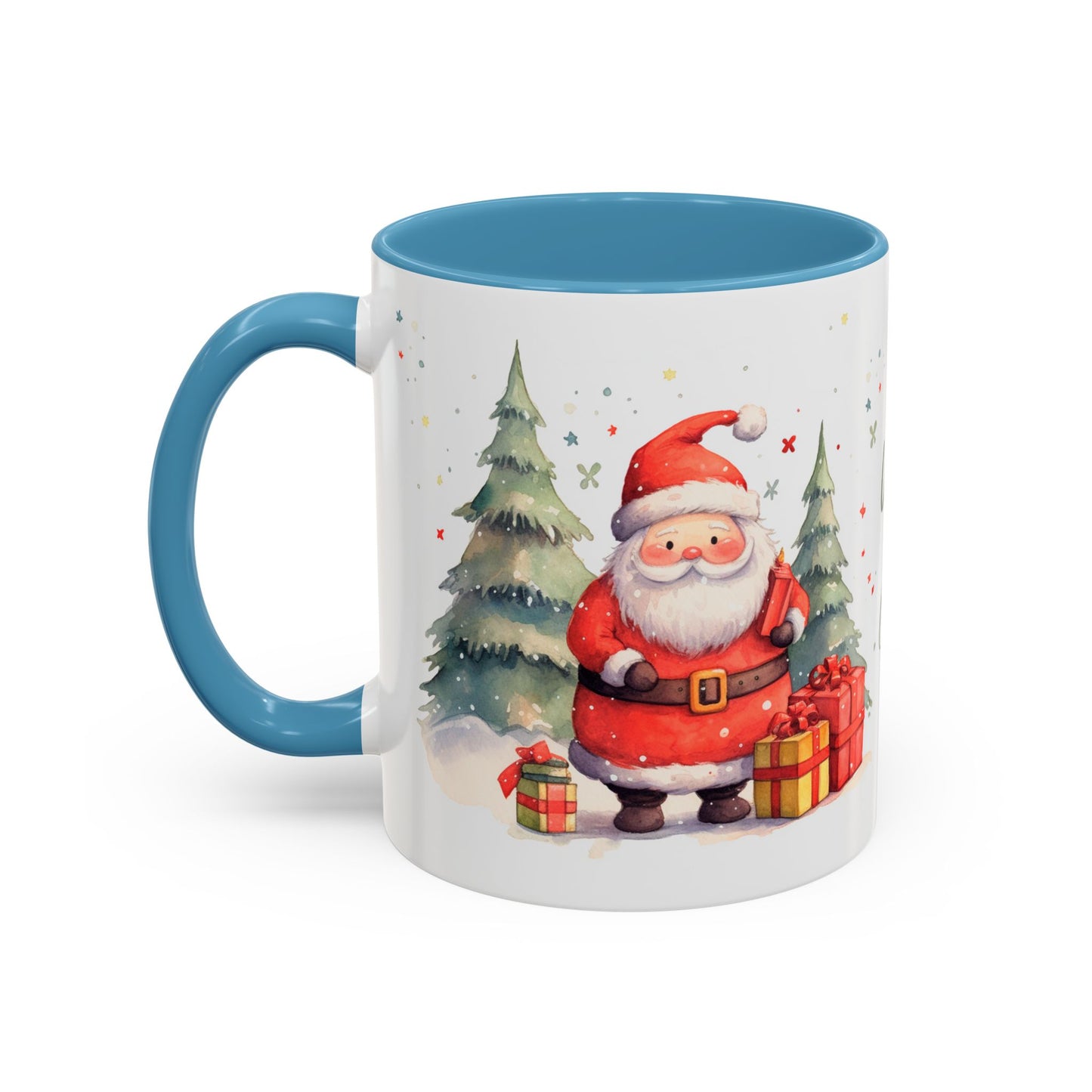 Warm & Cozy Christmas Accent Coffee Mug — Festive Santa, Reindeer & Pine Tree Holiday Drinkware
