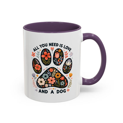 All You Need Is Love and a Dog Floral Paw Coffee Mug (11/15oz)